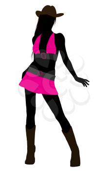 Royalty Free Clipart Image of a Girl in a Pink Cowgirl Outfit
