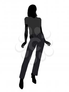 Royalty Free Clipart Image of a Girl in Striped Pants