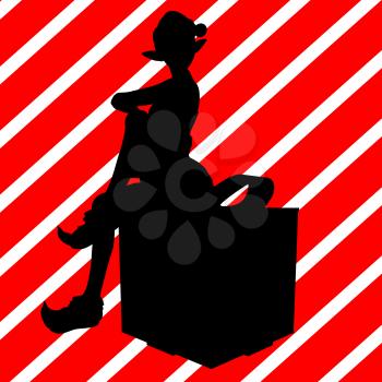 Royalty Free Clipart Image of an Elf Sitting on a Gift