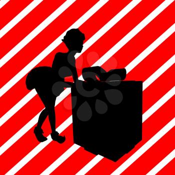 Royalty Free Clipart Image of an Elf With a Gift