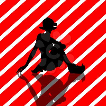 Royalty Free Clipart Image of an Elf on a Red Striped Background