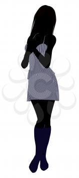 Royalty Free Clipart Image of a Girl in a Striped Dress