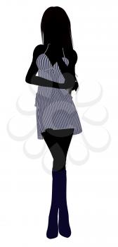 Royalty Free Clipart Image of a Girl in a Striped Sundress
