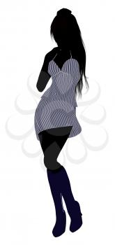 Royalty Free Clipart Image of a Girl in a Striped Dress