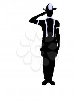 Royalty Free Clipart Image of a Saluting Firefighter