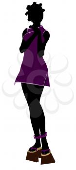 Royalty Free Clipart Image of a Girl in a Purple Dress
