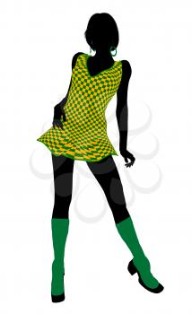 Royalty Free Clipart Image of a Girl in a Yellow Minidress