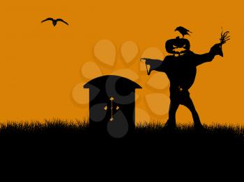 Royalty Free Clipart Image of a Jack-o-Lantern Scarecrow