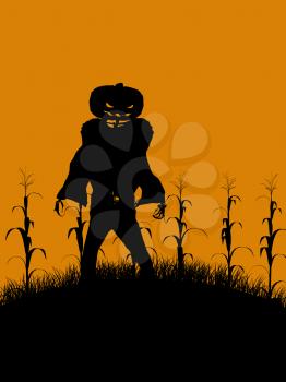 Royalty Free Clipart Image of a Scary Jack-o-Lantern Scarecrow