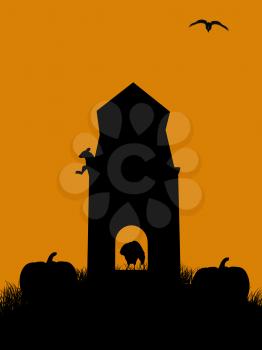 Royalty Free Clipart Image of a Monument and Pumpkins