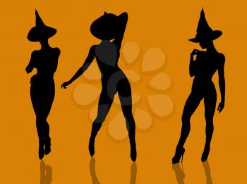 Royalty Free Clipart Image of Three Female Witches