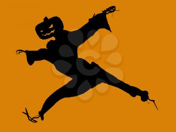 Royalty Free Clipart Image of a Jack-o-Lantern Scarecrow on the Run