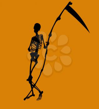 Royalty Free Clipart Image of a Skeleton and Scythe