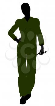 Royalty Free Clipart Image of a Silhouette Holding a Tool