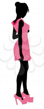 Royalty Free Clipart Image of a Girl in a Pink Dress