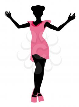 Royalty Free Clipart Image of a Girl in a Pink Dress