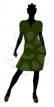 Royalty Free Clipart Image of a Girl in a Green Dress