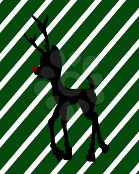 Royalty Free Clipart Image of Rudolph on a Green Striped Background