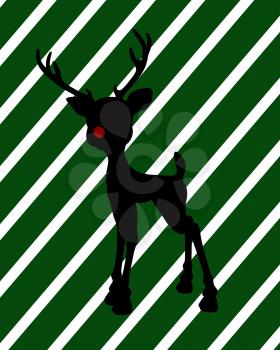 Royalty Free Clipart Image of Rudolph on a Green Striped Background