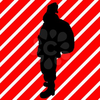 Royalty Free Clipart Image of Santa on a Red Striped Background