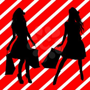 Royalty Free Clipart Image of Two Women With Shopping Bags