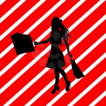 Royalty Free Clipart Image of a Woman in a Santa Hat With Shopping Bags