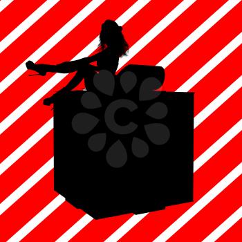 Royalty Free Clipart Image of a Woman on a Big Gifts