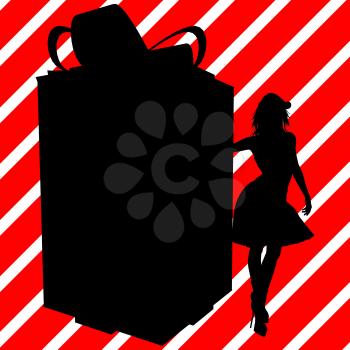Royalty Free Clipart Image of a Girl and a Big Present