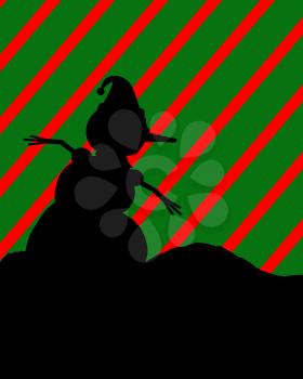 Royalty Free Clipart Image of a Snowman Silhouetted