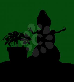 Royalty Free Clipart Image of a Snowman and Poinsettia on Green