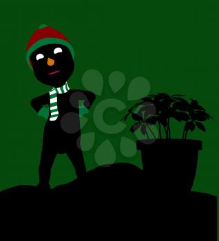 Royalty Free Clipart Image of a Guy in a Toque Beside a Poinsettia