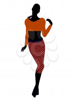 Royalty Free Clipart Image of a Girl in Funky Orange Clothes