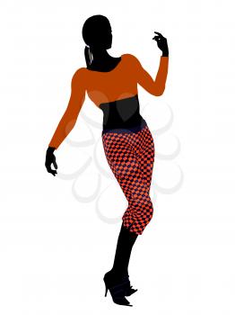 Royalty Free Clipart Image of a Woman in Funky Orange Clothes