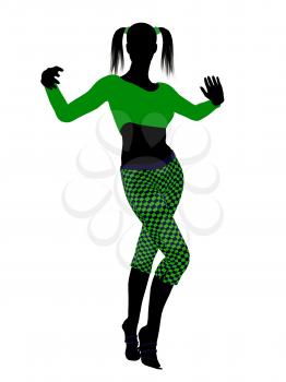 Royalty Free Clipart Image of a Girl in Funky Green Clothes