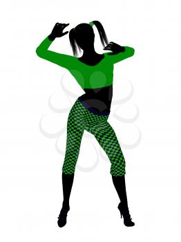 Royalty Free Clipart Image of a Girl in Funky Green Clothes