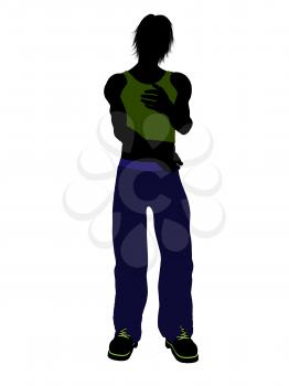 Royalty Free Clipart Image of a Silhouette in a Green Shirt