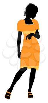 Royalty Free Clipart Image of a Girl in a Yellow Dress