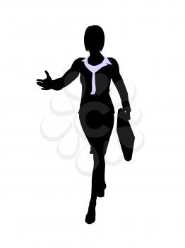 Royalty Free Clipart Image of a Woman With a Suitcase Extending Her Hand