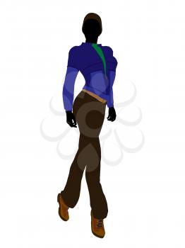 Royalty Free Clipart Image of a Woman in a Blue Jacket