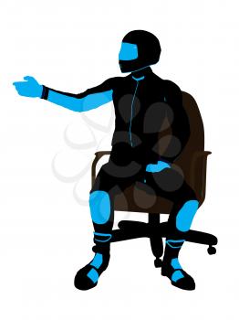 Royalty Free Clipart Image of a Biker Sitting in a Chair