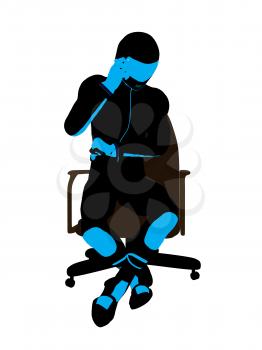 A male biker sitting in a chair silhouette on a white background