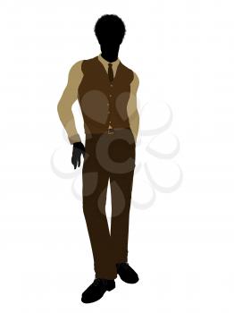 Royalty Free Clipart Image of a Silhouetted Man in a Tie and Vest