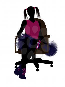 Royalty Free Clipart Image of a Girl With Pompoms Sitting in a Chair