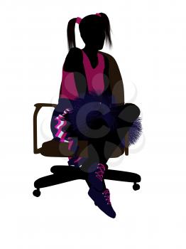 Royalty Free Clipart Image of a Girl With Pompoms Sitting in a Chair