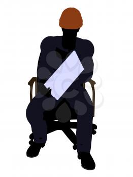 Royalty Free Clipart Image of a Man in a Hardhat on a Chair