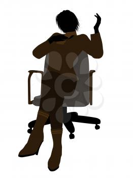 Female business executive sitting on an office chair silhouette on a white background