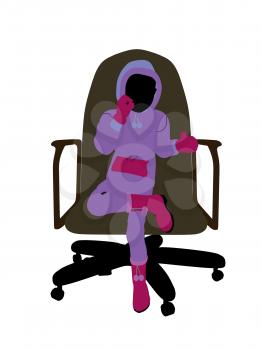 Royalty Free Photo of a Little Girl Wearing a Sweatsuit Sitting in a Chair