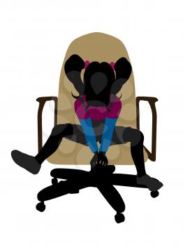 Royalty Free Clipart Image of a Little Girl in an Office Chair