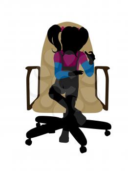 Royalty Free Clipart Image of a Little Girl in an Office Chair