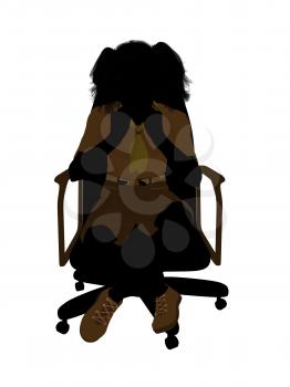 Girl scout sitting on A Chair silhouette dressed in shorts on a white background